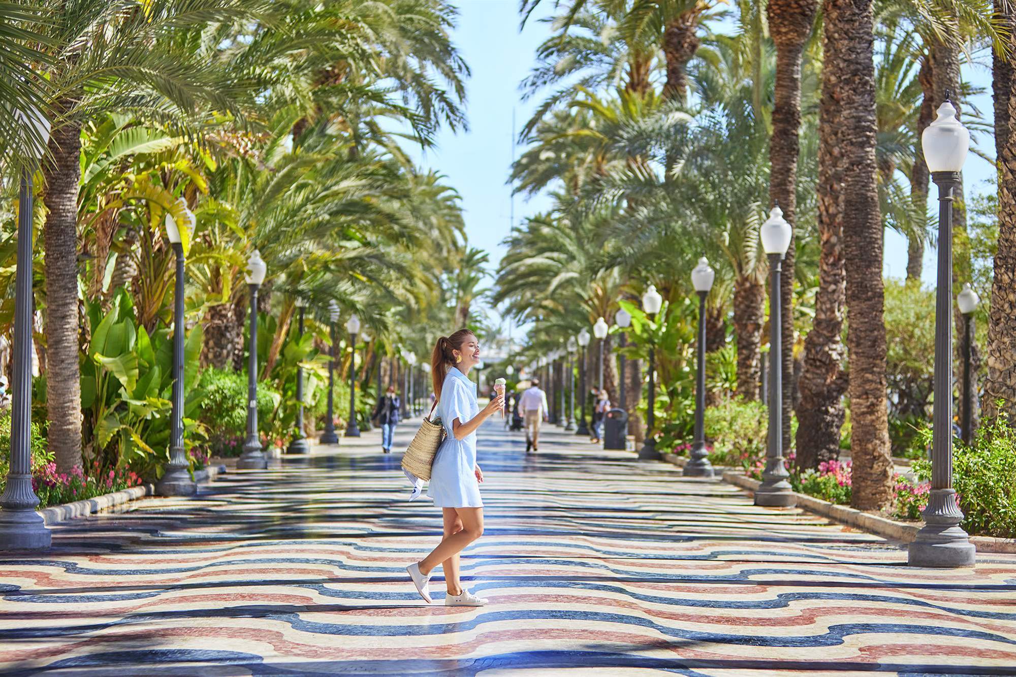 The Explanada de España promenade in Alicante, lined with palm trees