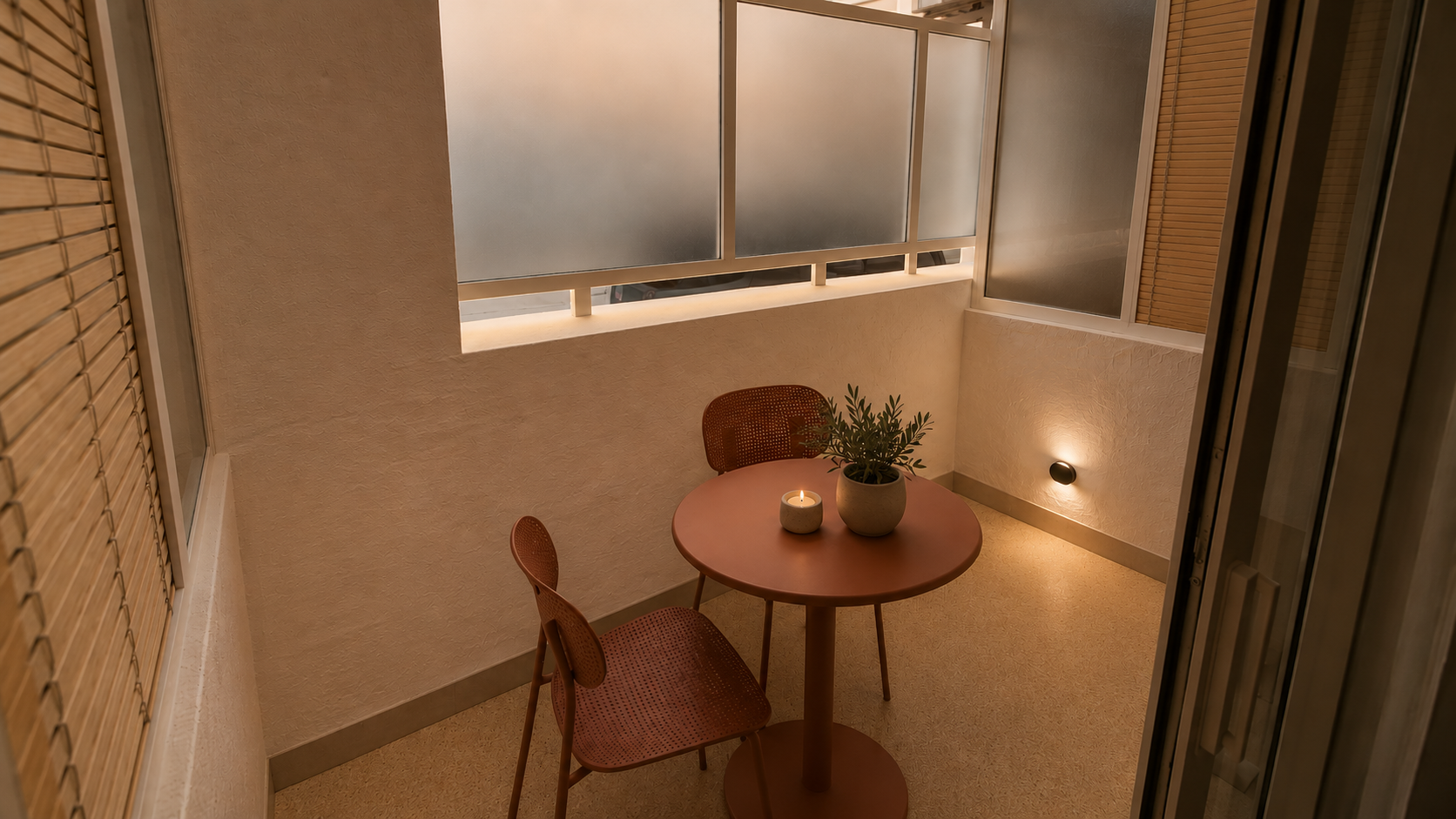 Terraza de habitación de Alirena al anochecer